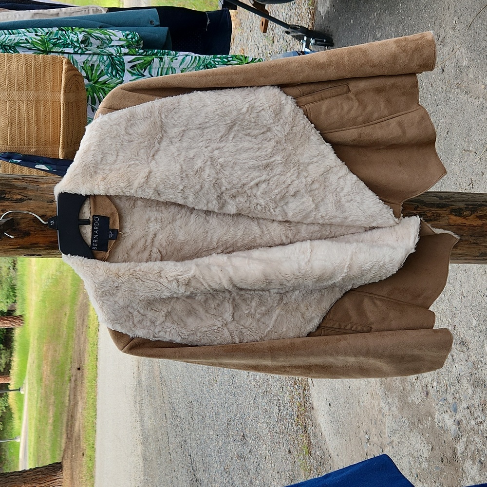 Faux Fur Faux Suede Jacket 1X